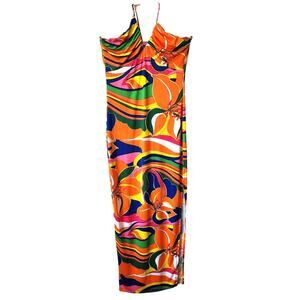 Misty Rose Bright Multicolored Sexy Maxi Dress Small